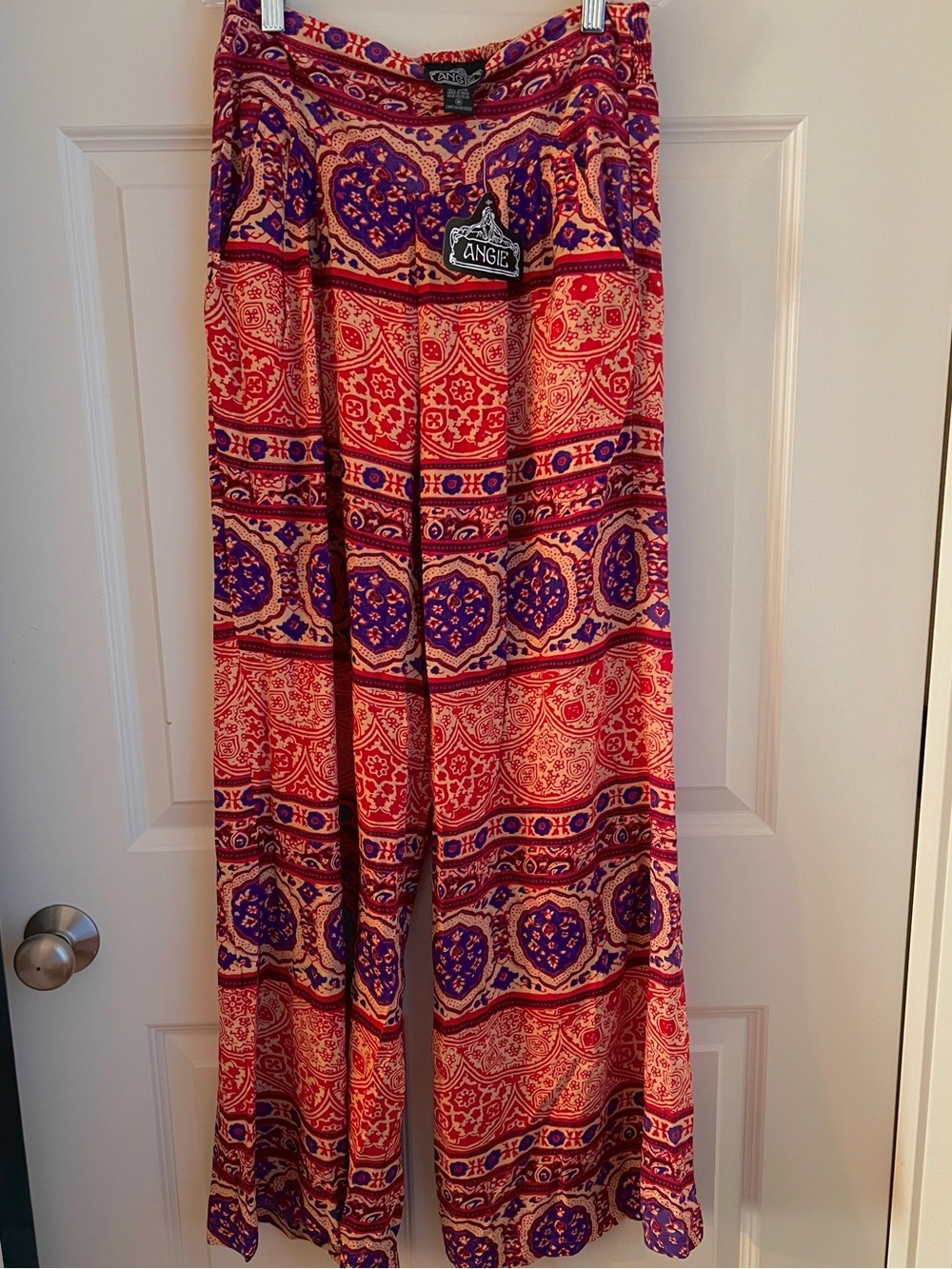 Angie Red and Purple Floral Boho Rayon Wide Leg Pants - Picture 2 of 4